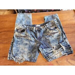 DENIM HOUSE Jeans Men Size 42 Moto Zipper Dark Acid Wash Distressed Destroyed